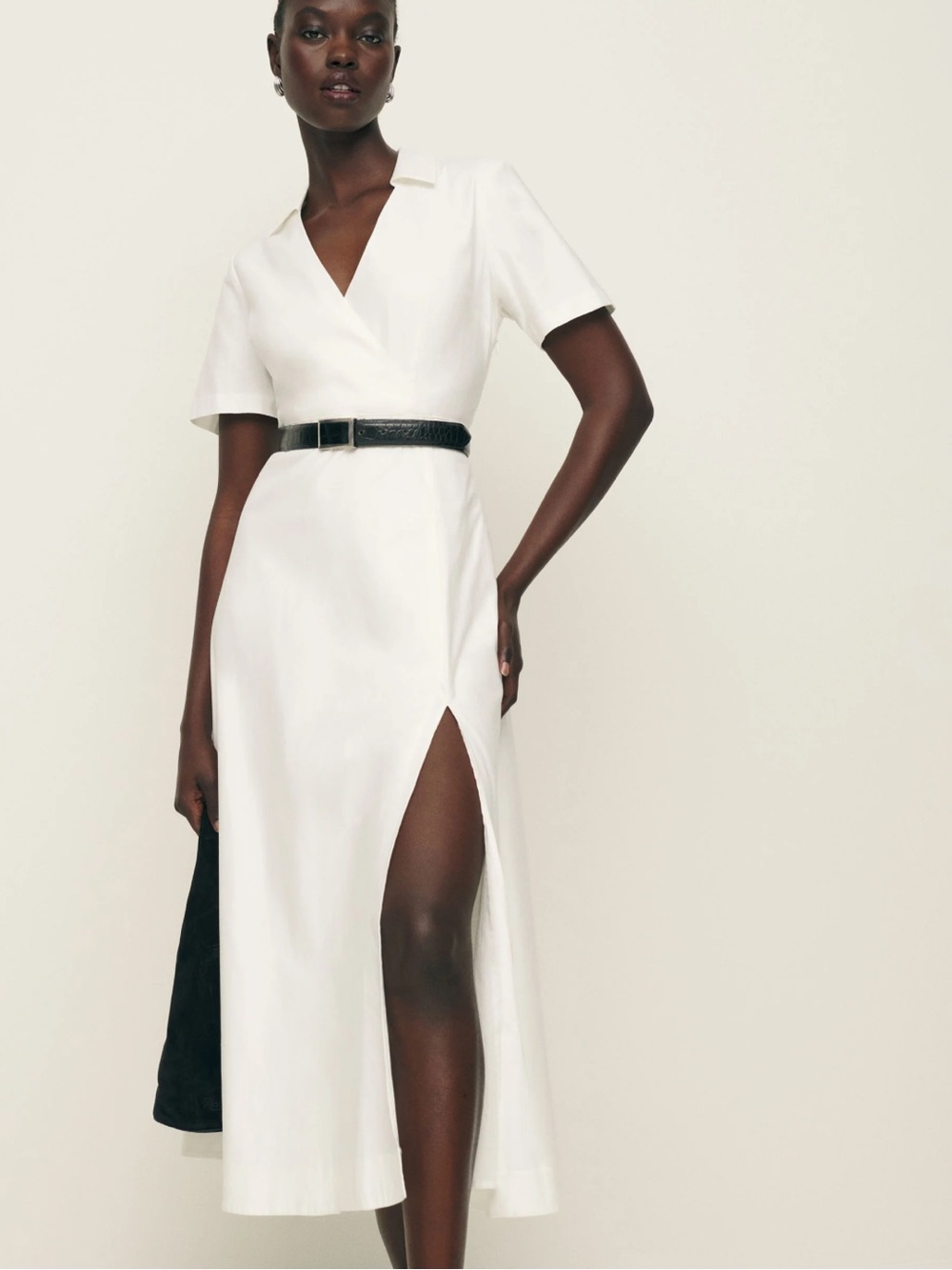 Reformation Isadora White Midi Dress with Side Slit Size 2